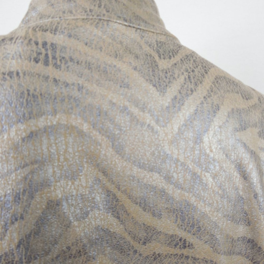 CHICO'S Top L Sz 2 Tan Animal Print Moto Jacket Zip Up Front Soft Distressed - Picture 9 of 11